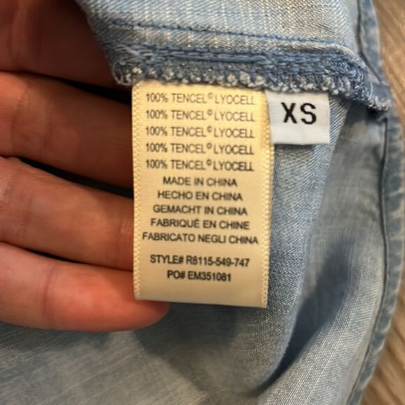 CLOTH & STONE FOR ANTHROPOLOGIE LONG SLEEVE CHAMBRAY DRESS WITH RUFFLE SIZE XS - Picture 9 of 9